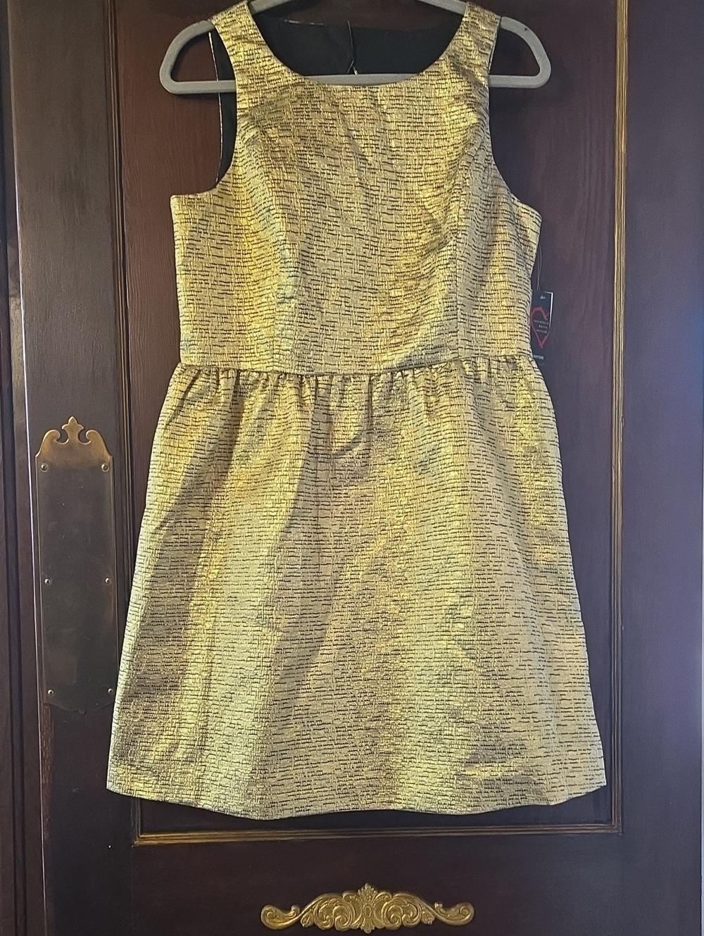 Metallic Gold Textured Brocade Sleeveless  Kensie Dress